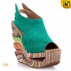 Free Shipping Open Toe Painting Wood Heel Wedges Nubuck Sheep leather Platform Wedges Green