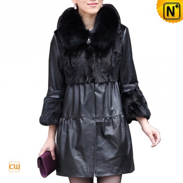 Women Fox Fur Collar Leather Mink Coats CW671051