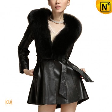 Women Slim Fit Sheepskin Leather Coat www.cwmalls.com