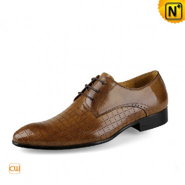Men's Embossed Leather Oxford Shoes Brown CW762339