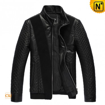 Men Designer Stitching Checkered Sheep Leather Jacket CW880095