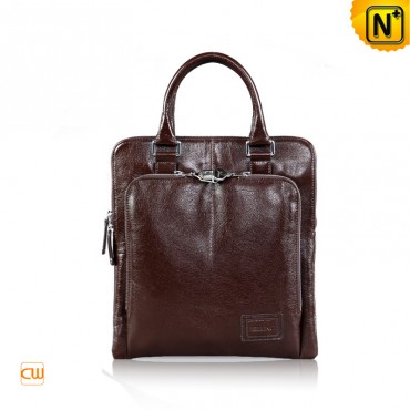 Men's Designer  Zipper Pocket Front Brown Leather Handbags CW972324