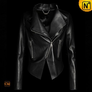 Black Leather Moto Jacket CW614002 www.cwmalls.com