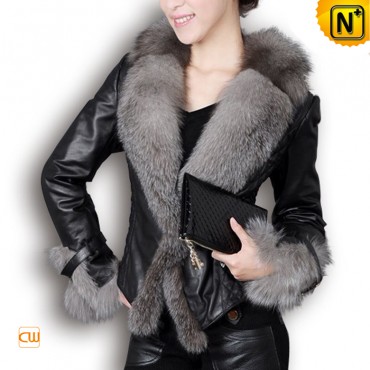 Fox Collar Mink Fur Coat Genuine Sheepskin Leather Jacket CW610050