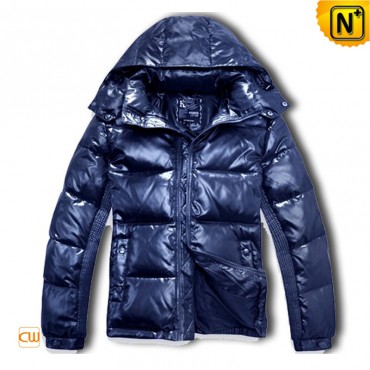 Men's European Style Tunic Down Jacket With Removable Hood Blue CW160016