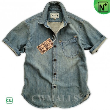 Distressed Denim Short Sleeve Shirt CW125116 | CWMALLS.COM