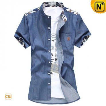 Men Short Sleeve Denim Shirts CW114183 www.cwmalls.com
