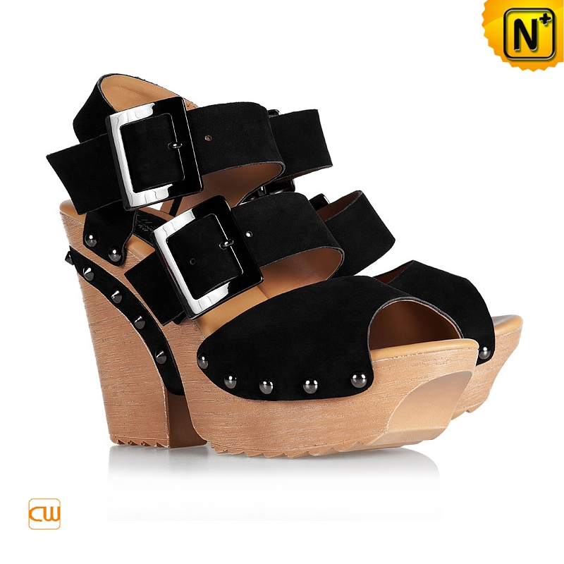 Cool Wedges Shoes Women Peep Toe Clog Wedges Sandals Black CW262115