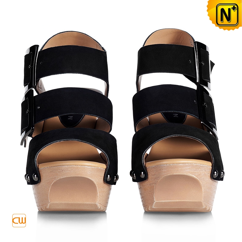 Cool Wedges Shoes Women Peep Toe Clog Wedges Sandals Black CW262115