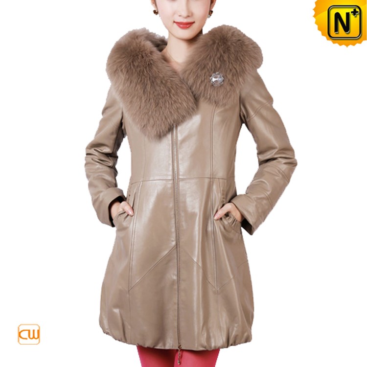 Winter Plus Size Haining Leather Coat Long Fox Fur Collar Cotton Jacket Long Ladies Leather Tide