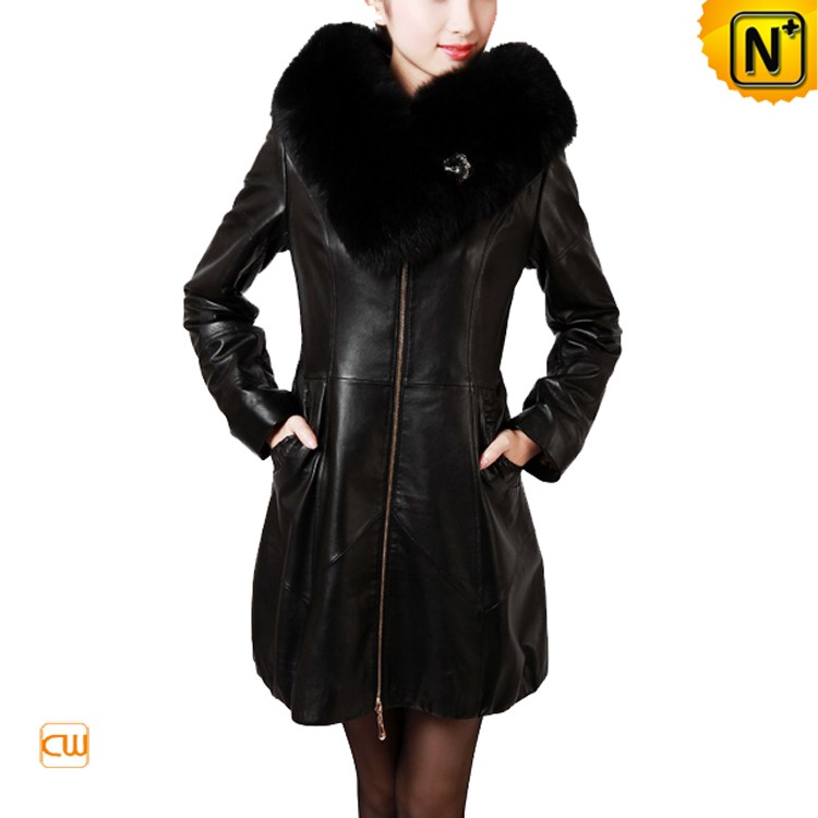 Winter Plus Size Haining Leather Coat Long Fox Fur Collar Cotton Jacket Long Ladies Leather Tide main image 1