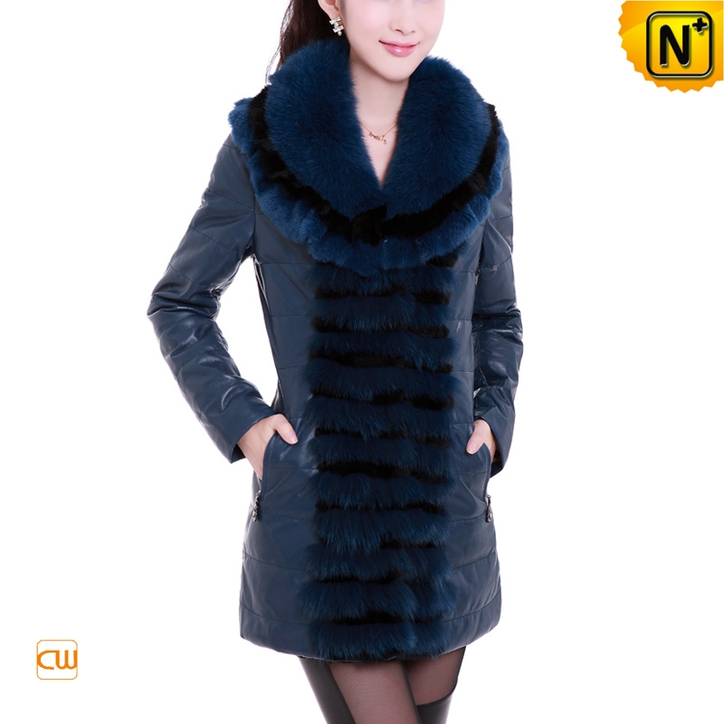 Blue Rabbit Coat Women Blue Rabbit Fur Sheepskin Leather Down Coat | CWMALLS