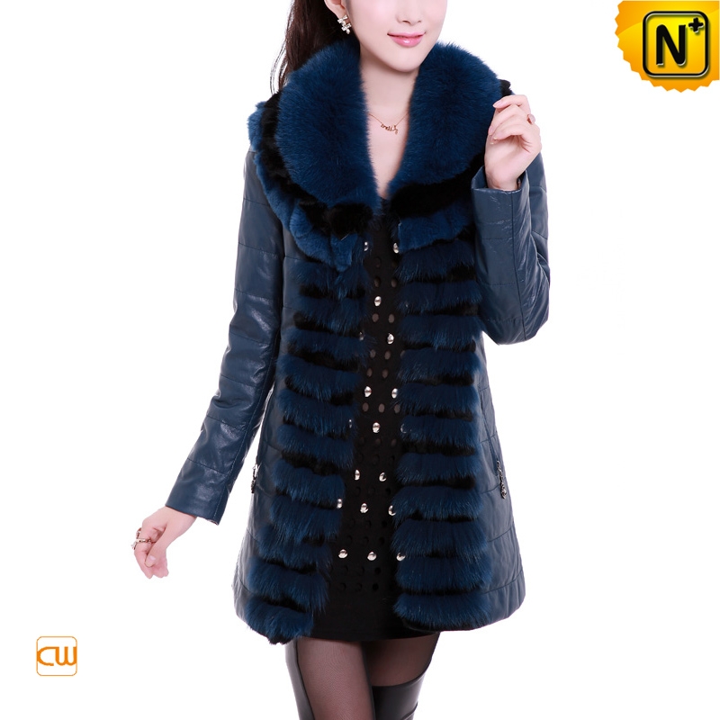 Blue Rabbit Coat Women Blue Rabbit Fur Sheepskin Leather Down Coat | CWMALLS