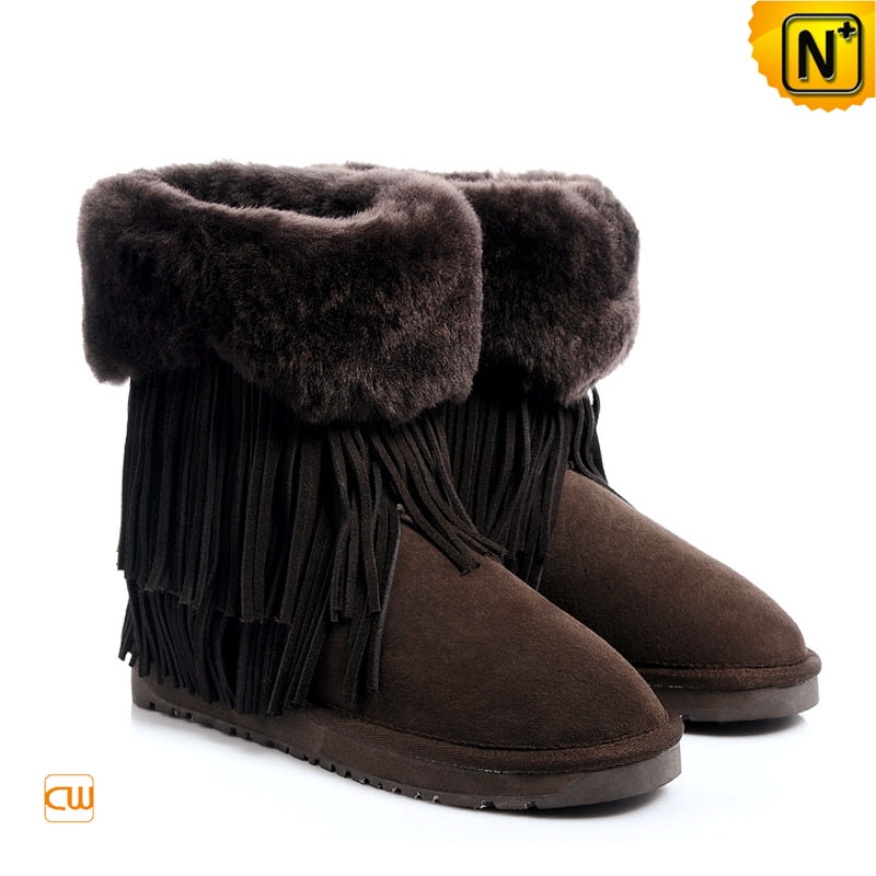 Ladies Shearling Lined Fringe Ankle 