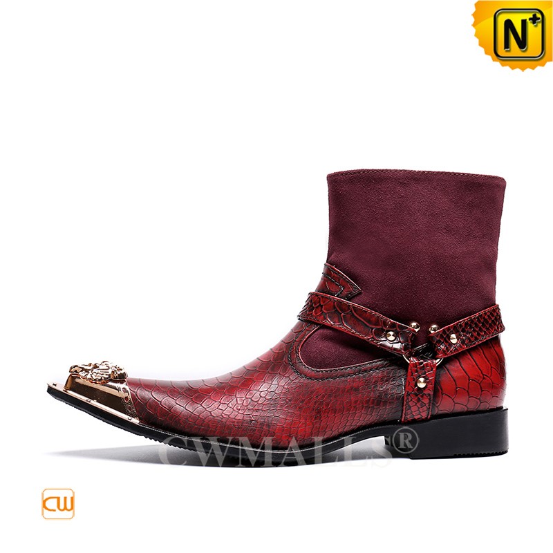 CWMALLS® Custom Mens Red Leather Dress Boots CW720121