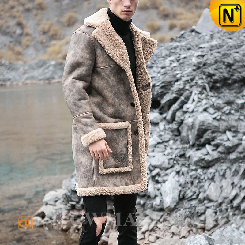 Sheep Rancher Look CWMALLS® Custom Distressed Rancher Sheepskin Long Coat CW828107