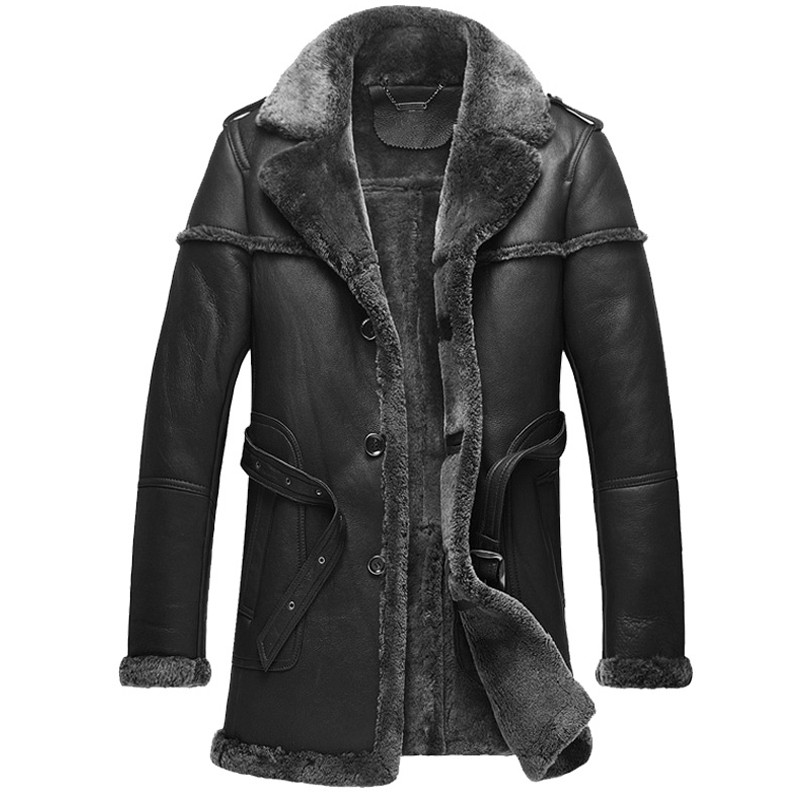 Men's 100% Real Sheepskin Shearling Leather Vest - Bomber Style (Black/Gray Ash, S-8XL)
