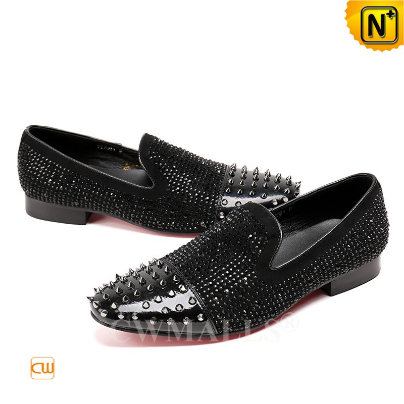 CWMALLS® Black Leather Studded Dress Loafers CW719101