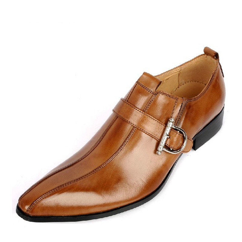 Brown Monk Strap Leather Dress Shoes for Men CW763072