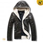 Men's Padded PU Hooded Jacket Sherpa Fleece Jackets CW150015