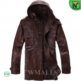 Vintage Leather Coat with Hood CW871280 | CWMALLS.COM