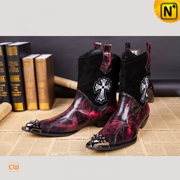 white christmas dresses Men’s Pointed Toe Leather High-Top Boots with Red Soles – British Style Red / 38 main image 1