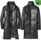 Goose Down Filled Long Leather Coat CW826373 | CWMALLS.COM 
